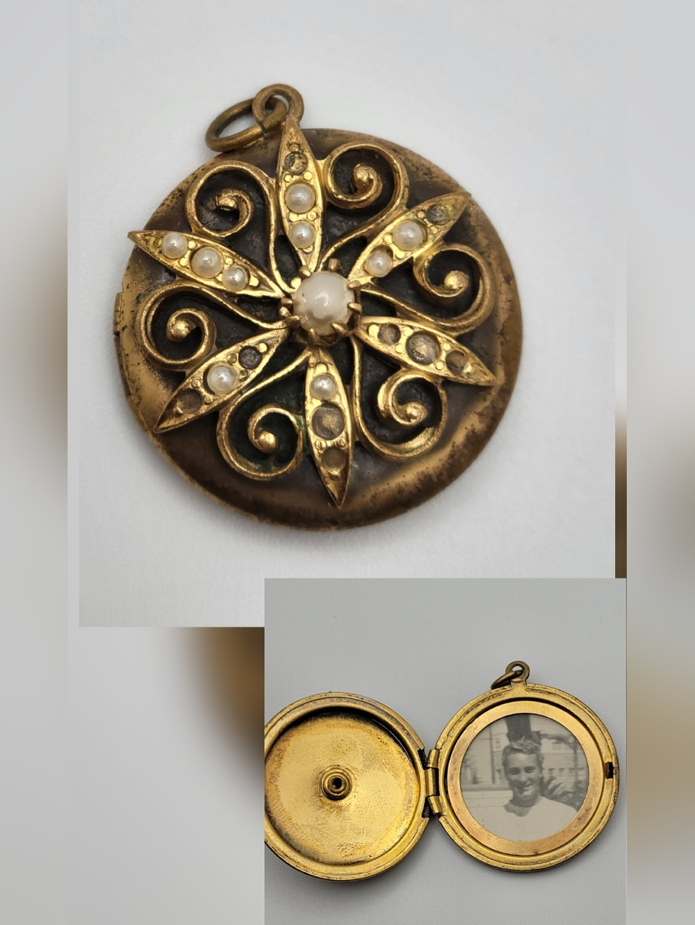 Antique Victorian Seed Pearl Star Locket Gold Filled Original Photo 1880s